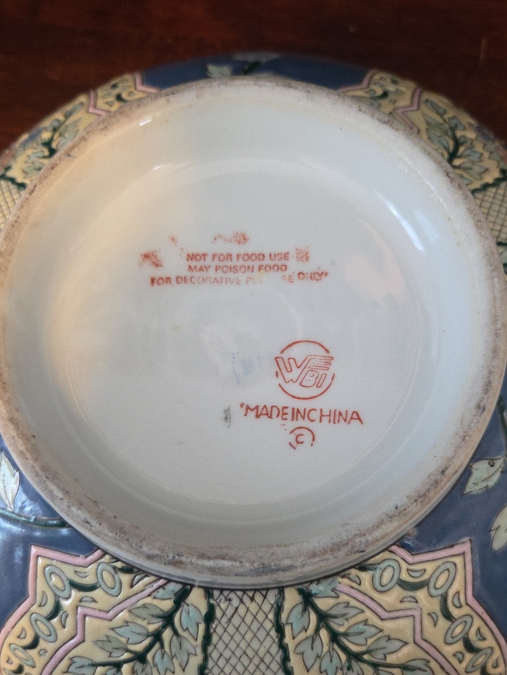 Vintage WBI  Handpainted Oriental CHINOISERE Decorative Floral LG Porcelain Bowl - Picture 2 of 7